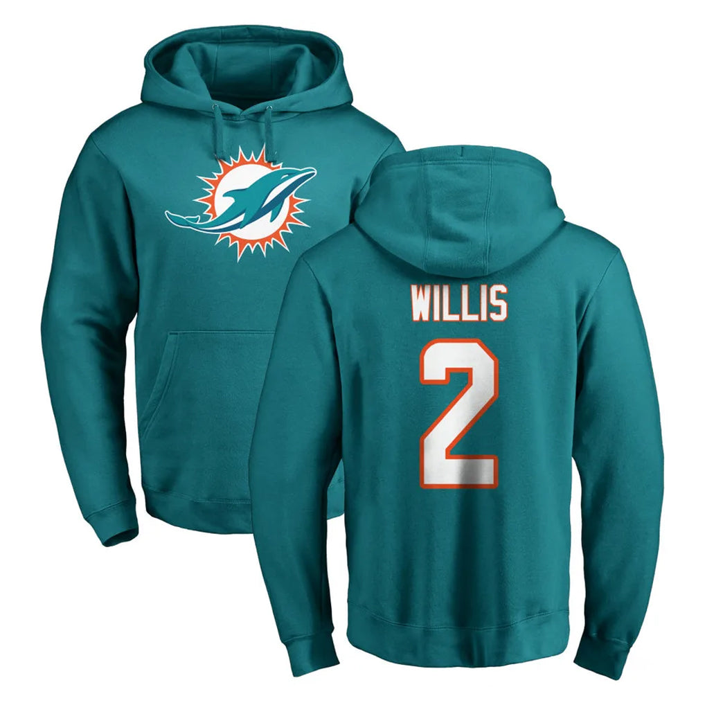 PETTCS M.Dolphins #2 Malik Willis Player Aqua LOGO Pullover Hoodies Limited Stitched Jerseys