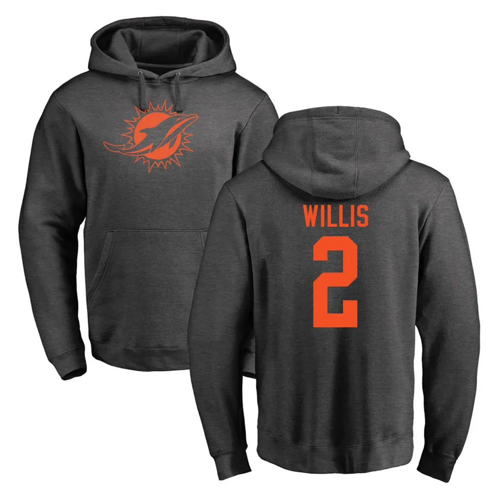 PETTCS M.Dolphins #2 Malik Willis Player Darkgray Pullover Hoodies Limited Stitched Jerseys