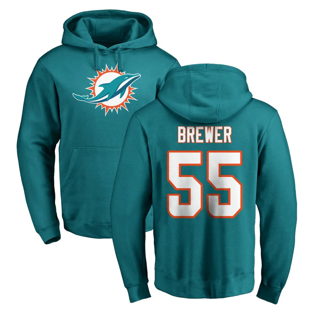 PETTCS M.Dolphins #55 Aaron Brewer Player Aqua LOGO Pullover Hoodies Limited Stitched Jerseys
