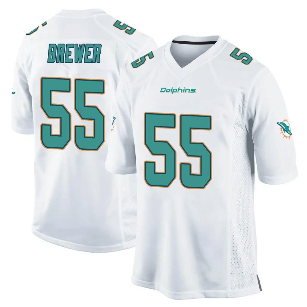 PETTCS M.Dolphins #55 Aaron Brewer Player White Home Game Stitched Jerseys