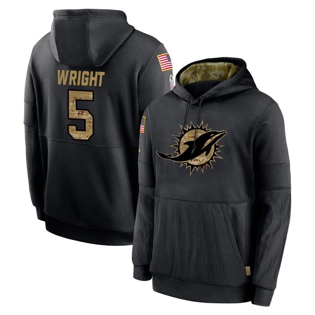 PETTCS M.Dolphins #5 Jaylen Wright Player Black Salute to Service Hoodies Limited Game Stitched Jerseys