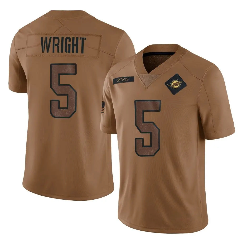 PETTCS M.Dolphins #5 Jaylen Wright Player Brown Salute To Service Limited Stitched Jerseys