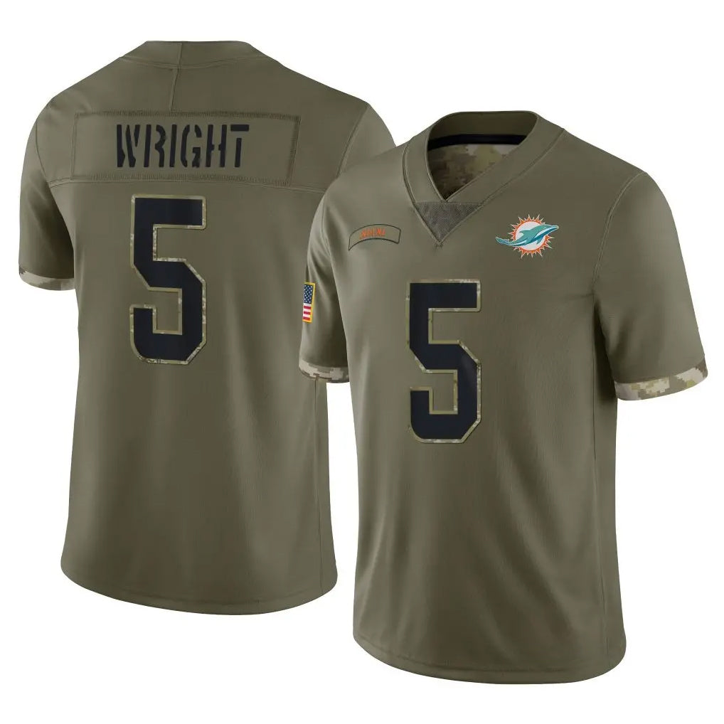 PETTCS M.Dolphins #5 Jaylen Wright Player Olive Salute To Service Limited Stitched Jerseys