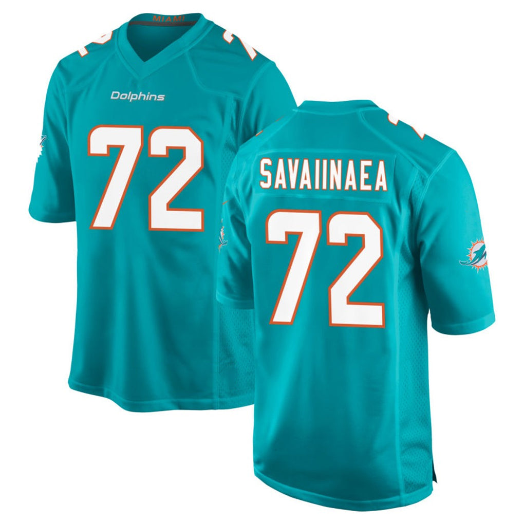 PETTCS M.Dolphins #72 Jonah Savaiinaea Player Aqua Home Game Stitched Jerseys