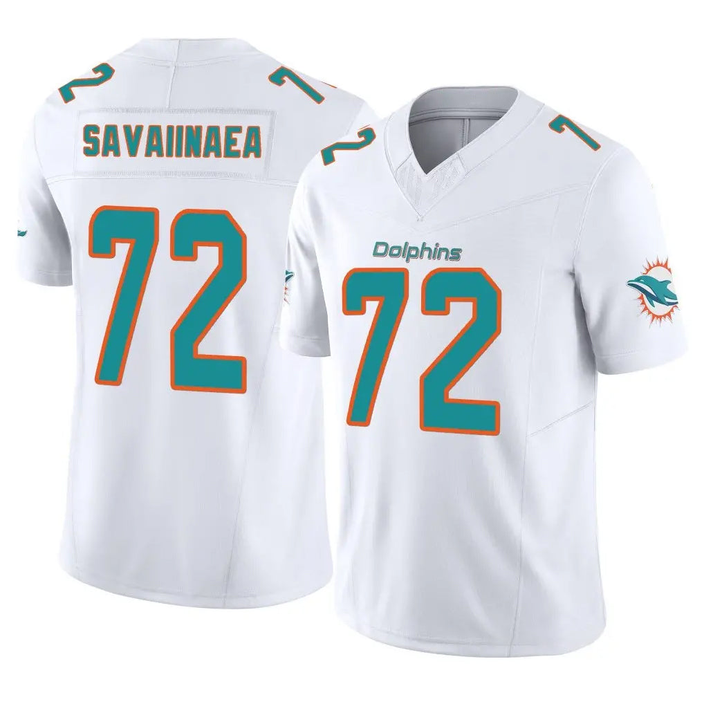 PETTCS M.Dolphins #72 Jonah Savaiinaea Player White Limited Vapor F.U.S.E. Home Game Stitched Jerseys