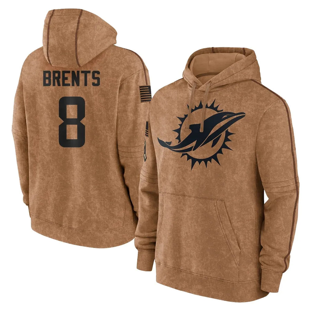 PETTCS M.Dolphins #8 JuJu Brents Player Brown Salute to Service Hoodies Limited Game Stitched Jerseys