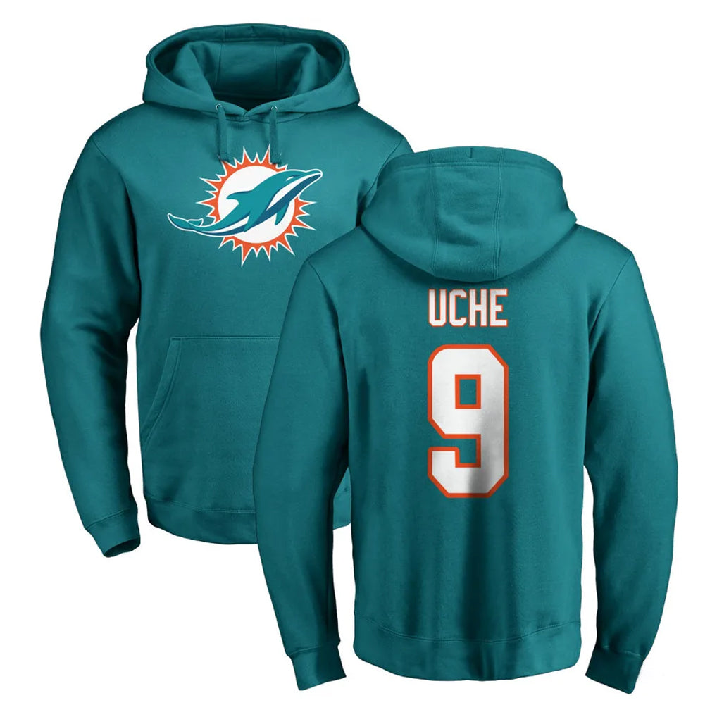 PETTCS M.Dolphins #9 Joshua Uche Player Aqua LOGO Pullover Hoodies Limited Stitched Jerseys