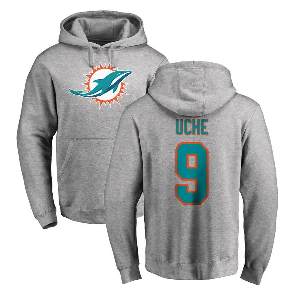 PETTCS M.Dolphins #9 Joshua Uche Player Gray LOGO Pullover Hoodies Limited Stitched Jerseys