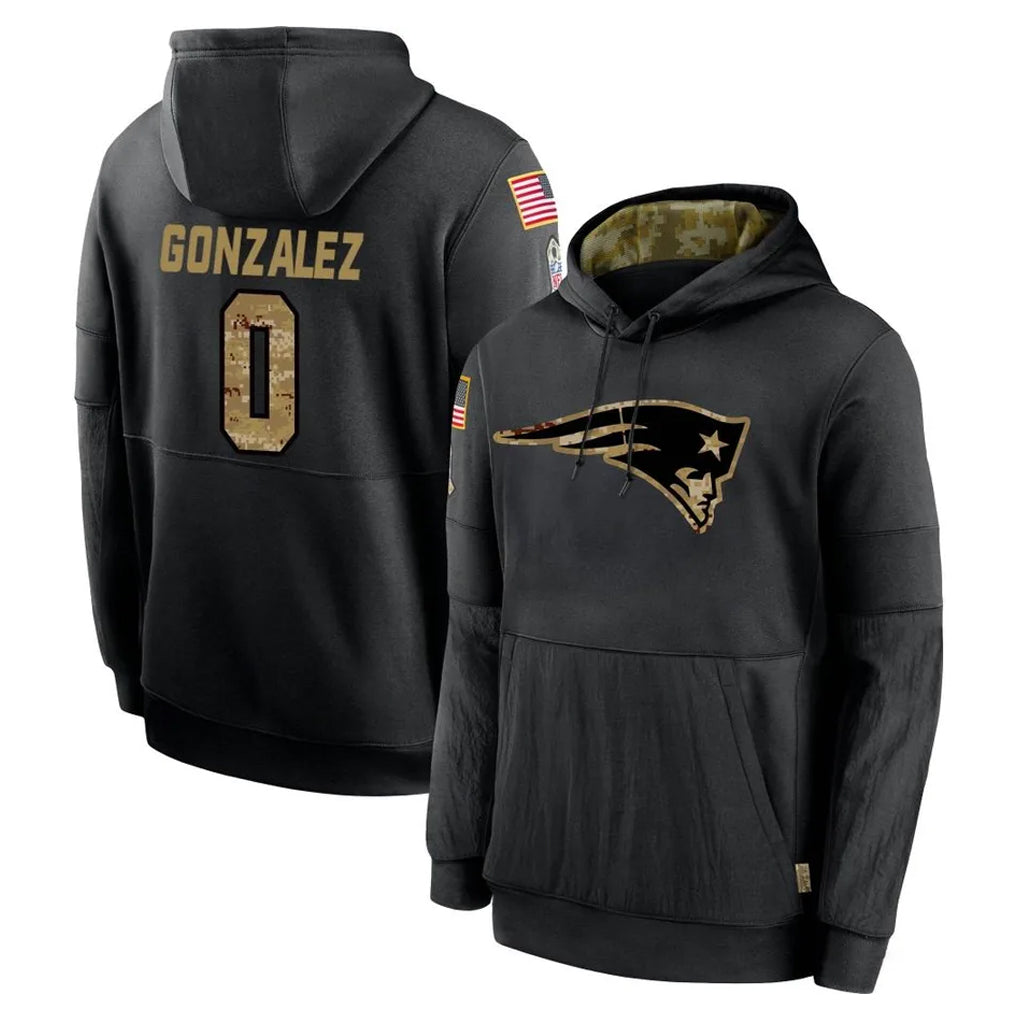 PETTCS NE.Patriots #0 Christian Gonzalez Player Black Salute to Service Hoodies Limited Game Stitched Jerseys