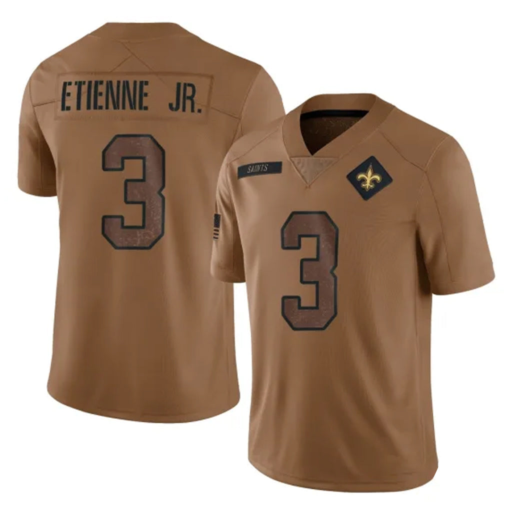 PETTCS NO.Saints #3 Travis Etienne Jr. Player Brown Salute To Service Limited Stitched Jerseys