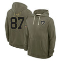 PETTCS NO.Saints #87 Noah Fant Player Olive Salute to Service Pullover Hoodies Limited Stitched Jerseys