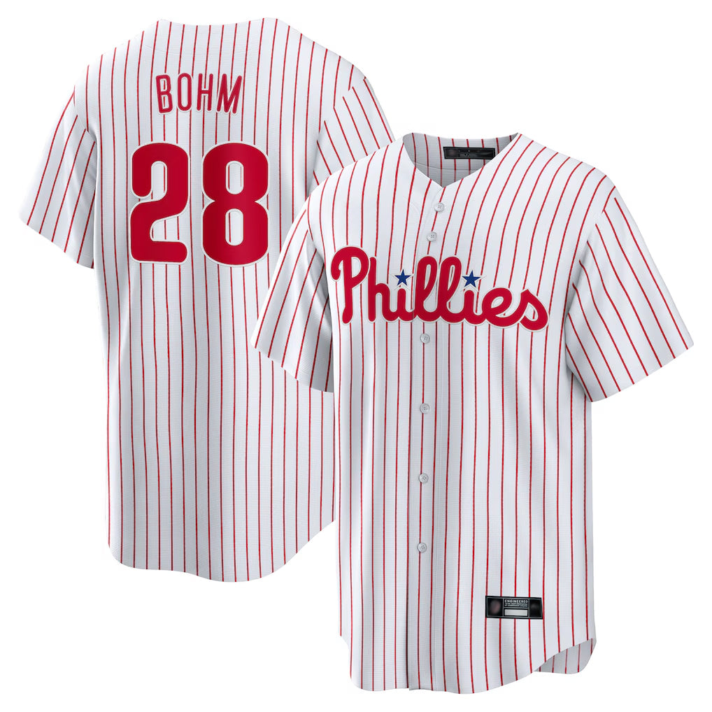 PETTCS P.Phillies #28 Alec Bohm Player White Home Game Stitched Jerseys
