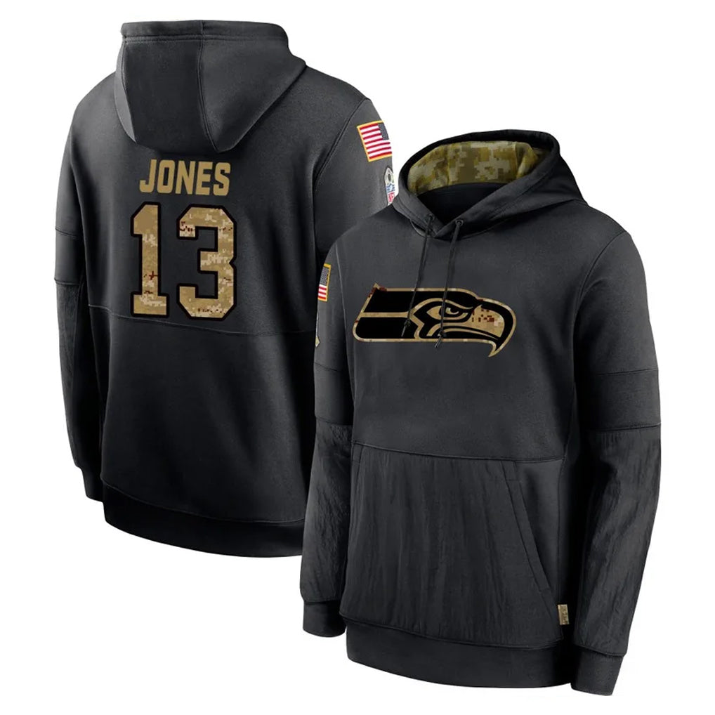 PETTCS S.Seahawks #13 Ernest Jones IV Player Black Salute to Service Hoodies Limited Game Stitched Jerseys