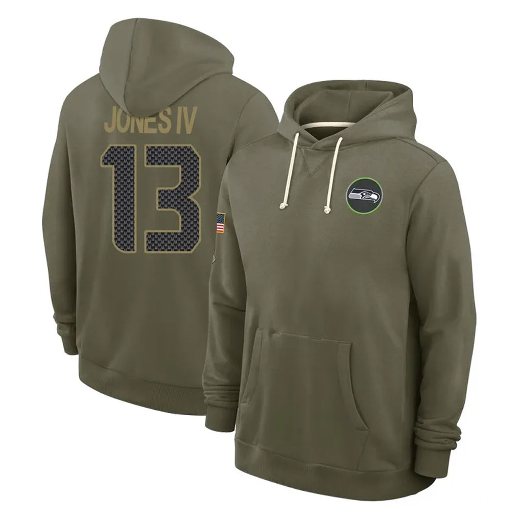 PETTCS S.Seahawks #13 Ernest Jones IV Player Olive Salute to Service Pullover Hoodies Limited Stitched Jerseys