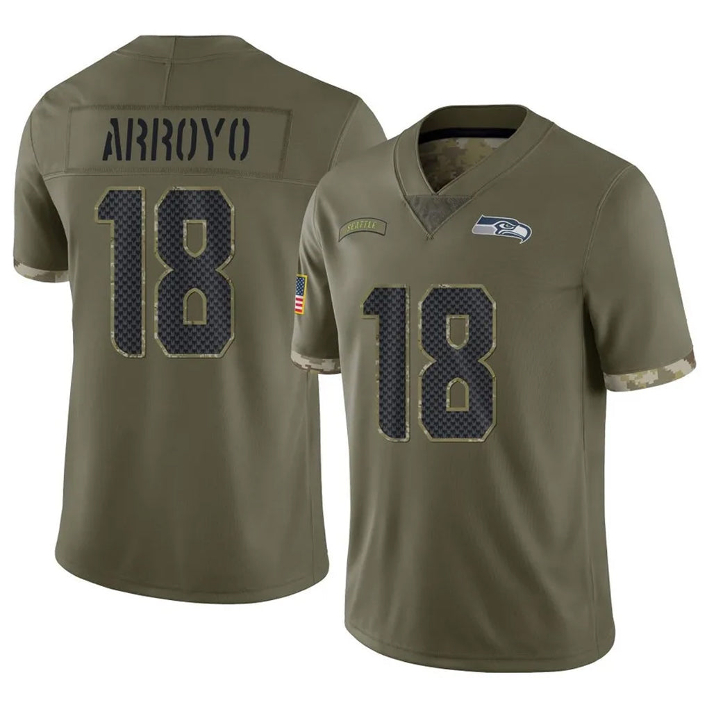 PETTCS S.Seahawks #18 Elijah Arroyo Player Olive Limited Salute To Service Home Game Stitched Jerseys