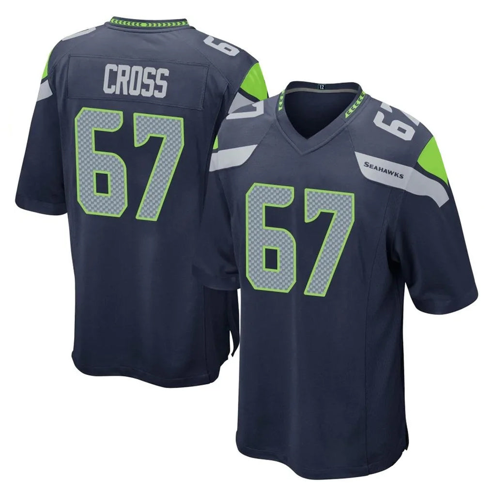 PETTCS S.Seahawks #67 Charles Cross Player Navy Home Game Stitched Jerseys