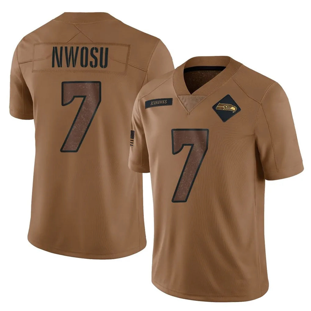 PETTCS S.Seahawks #7 Uchenna Nwosu Player Brown Limited Salute To Service Home Game Stitched Jerseys
