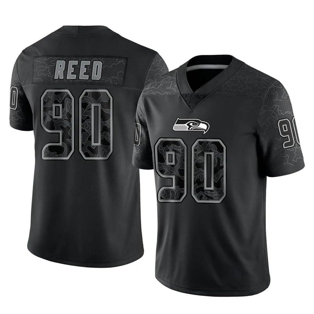 PETTCS S.Seahawks #90 Jarran Reed Player Black Limited Reflective Home Game Stitched Jerseys
