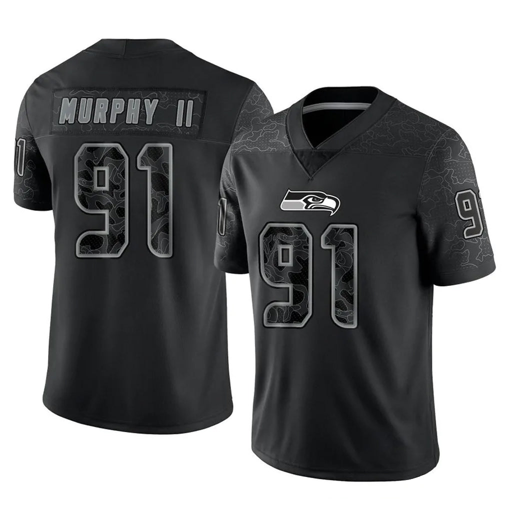 PETTCS S.Seahawks #91 Byron Murphy II Player Black Limited Reflective Home Game Stitched Jerseys
