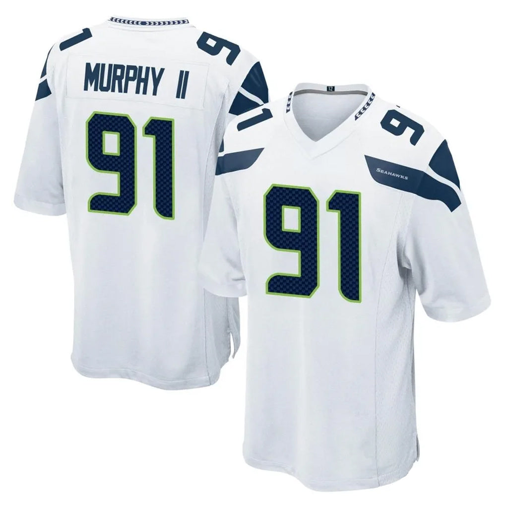 PETTCS S.Seahawks #91 Byron Murphy II Player White Home Game Stitched Jerseys