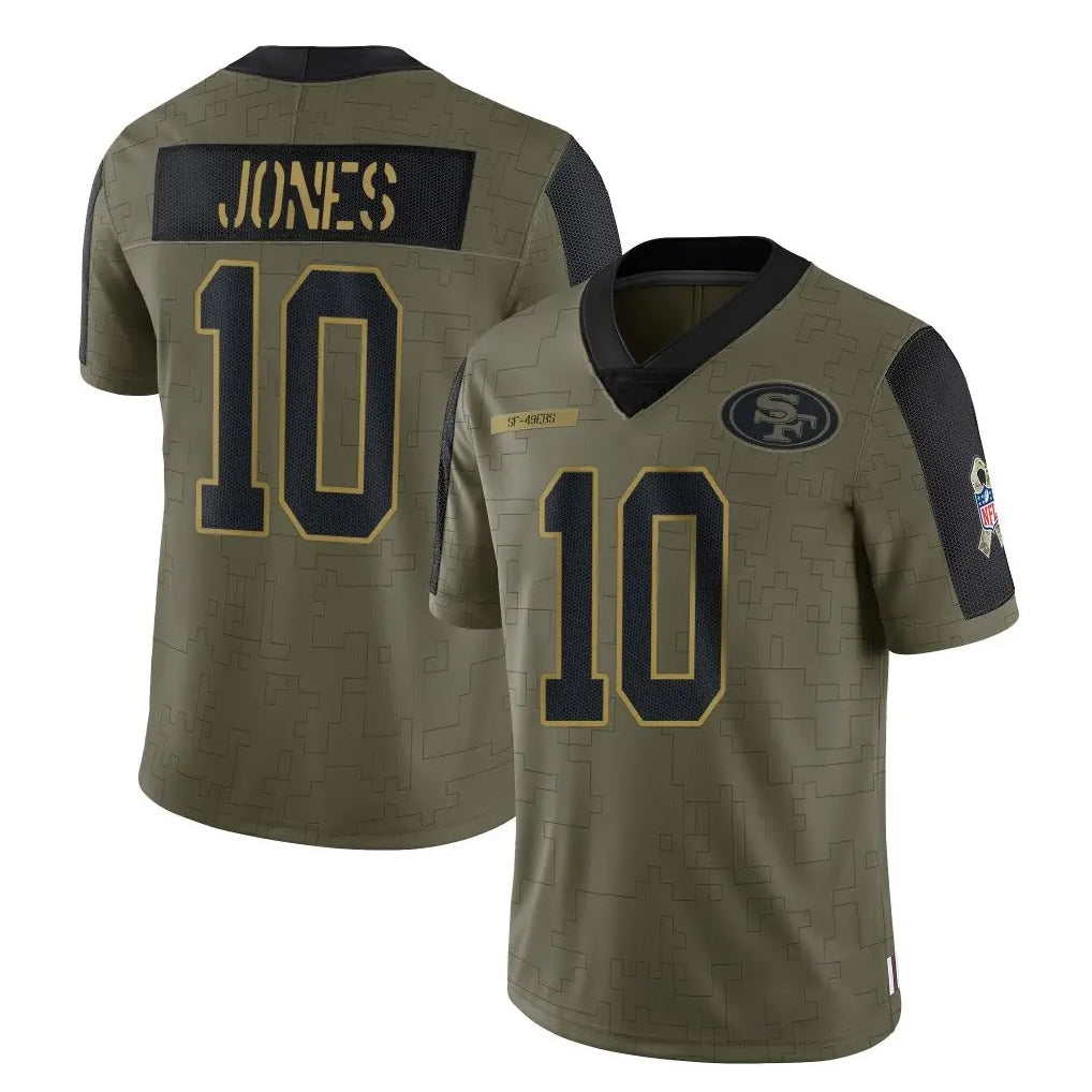 PETTCS SF.49ers #10 Mac Jones Player Olive Salute To Service Limited Game Stitched Jerseys