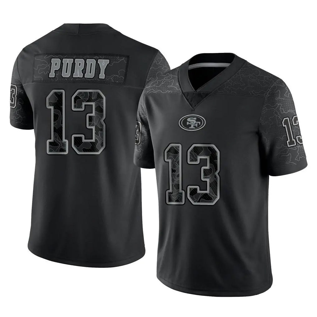 PETTCS SF.49ers #13 Brock Purdy Player Black Limited Reflective Home Game Stitched Jerseys