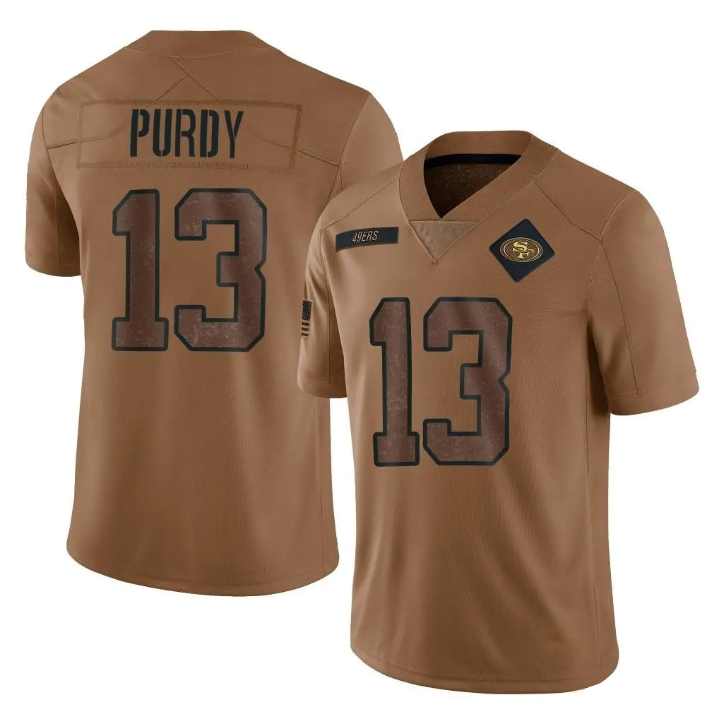 PETTCS SF.49ers #13 Brock Purdy Player Brown Limited Salute To Service Home Game Stitched Jerseys