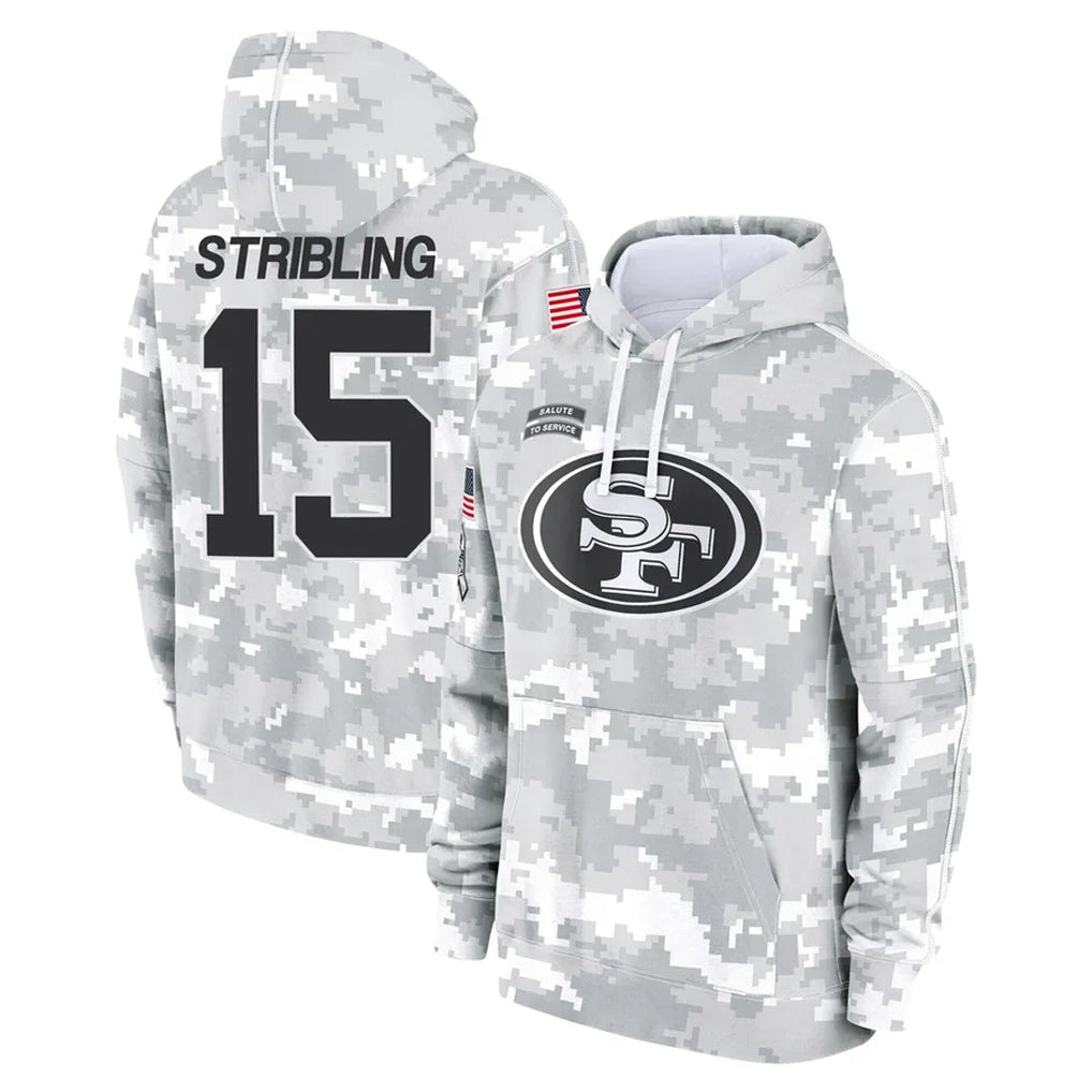PETTCS SF.49ers #15 De'Zhaun Stribling Player Arctic Camo Limited Salute to Service Pullover Hoodies Game Stitched Jerseys