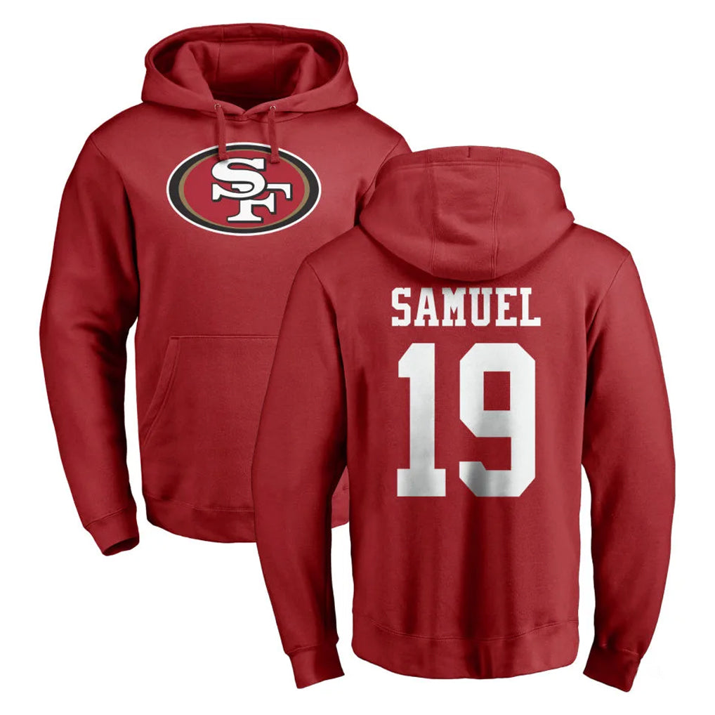 PETTCS SF.49ers #19 Deebo Samuel Sr. Player Red LOGO Pullover Hoodies Home Game Stitched Jerseys