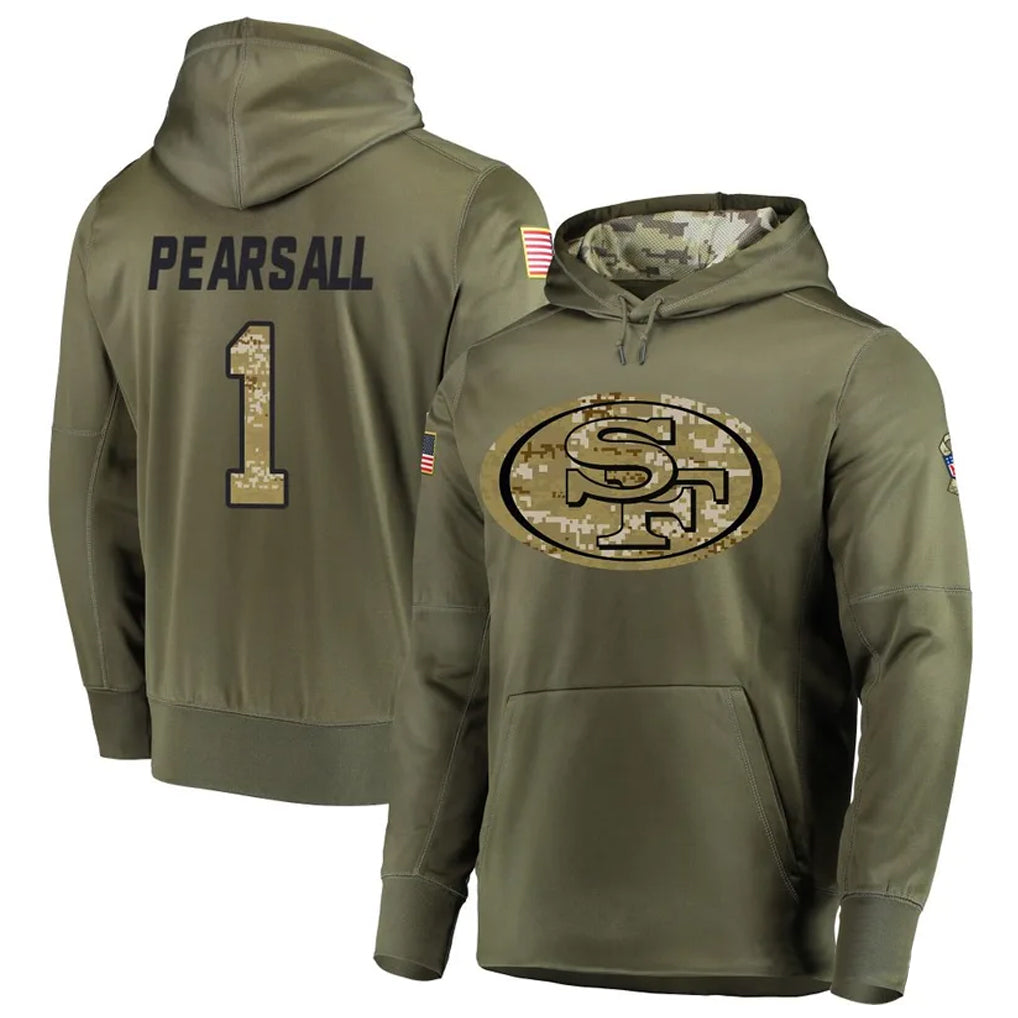 PETTCS SF.49ers #1 Ricky Pearsall Player Salute To Service Olive Hoodie Player Stitched Jerseys