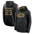 PETTCS SF.49ers #23 Christian McCaffrey Player Black Salute to Service Sideline Performance Pullover Hoodies Home Game Stitched Jerseys