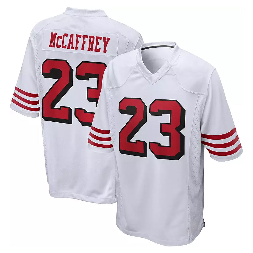 PETTCS SF.49ers #23 Christian McCaffrey Player White Limited Home Game Stitched Jerseys