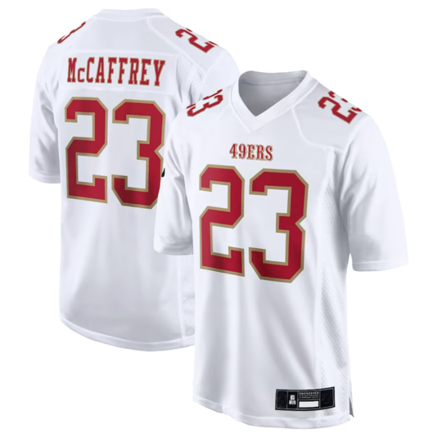 PETTCS SF.49ers #23 Christian McCaffrey Tundra White Fashion Game American Stitched Jersey
