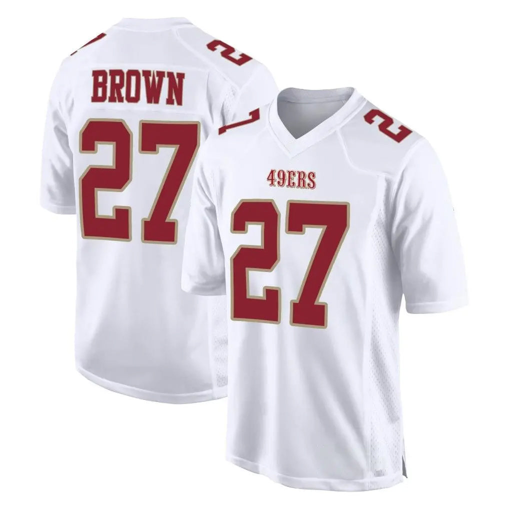 PETTCS SF.49ers #27 Ji'Ayir Brown Player White Fashion Home Game Stitched Jerseys