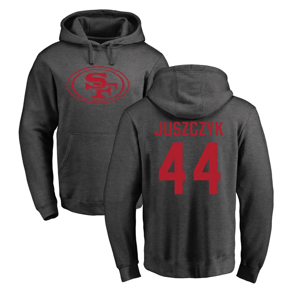 PETTCS SF.49ers #44 Kyle Juszczyk Player Anthracite Pullover Hoodies Home Game Stitched Jerseys