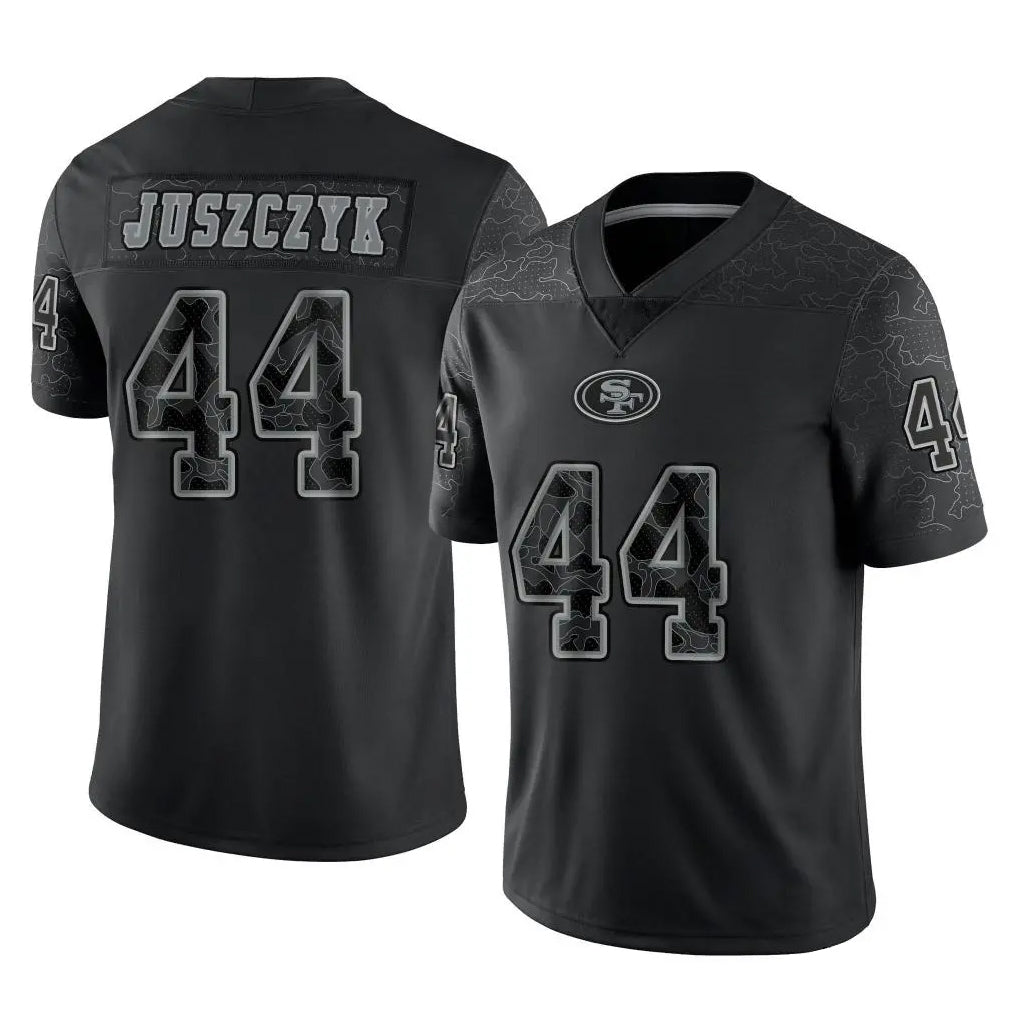 PETTCS SF.49ers #44 Kyle Juszczyk Player Black Limited Reflective Home Game Stitched Jerseys