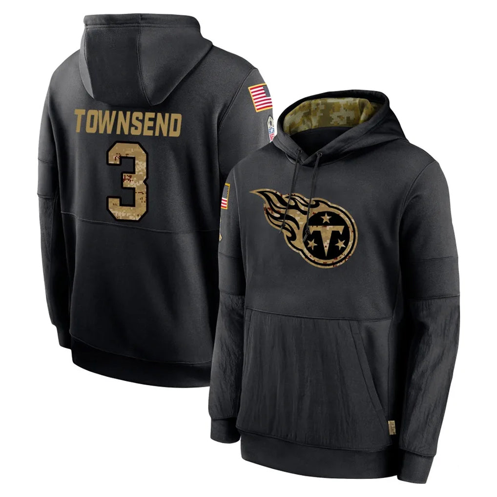 PETTCS T.Titans #3 Tommy Townsend Player Black Salute to Service Sideline Performance Pullover Hoodies Home Game Stitched Jerseys