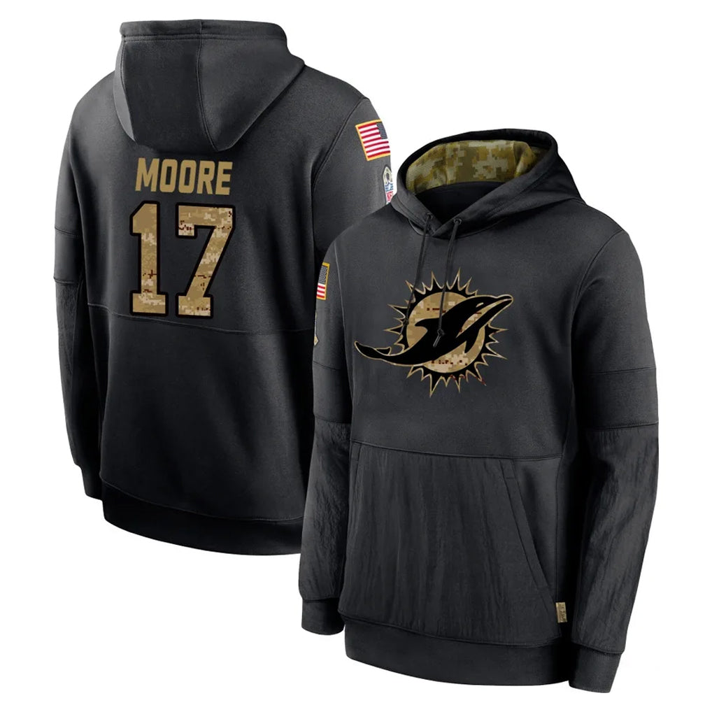 M.Dolphins #17 Trey Moore Player Black Salute to Service Hoodies Limited Game PETTCS Stitched Jerseys