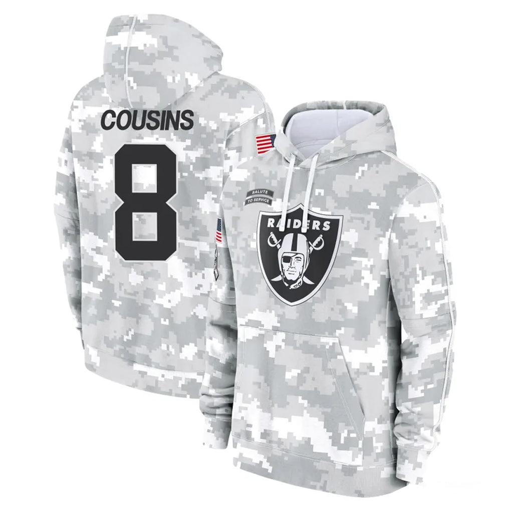 LV.Raiders #8 Kirk Cousins Player Arctic Camo Salute to Service Hoodies Limited Game PETTCS Stitched Jerseys