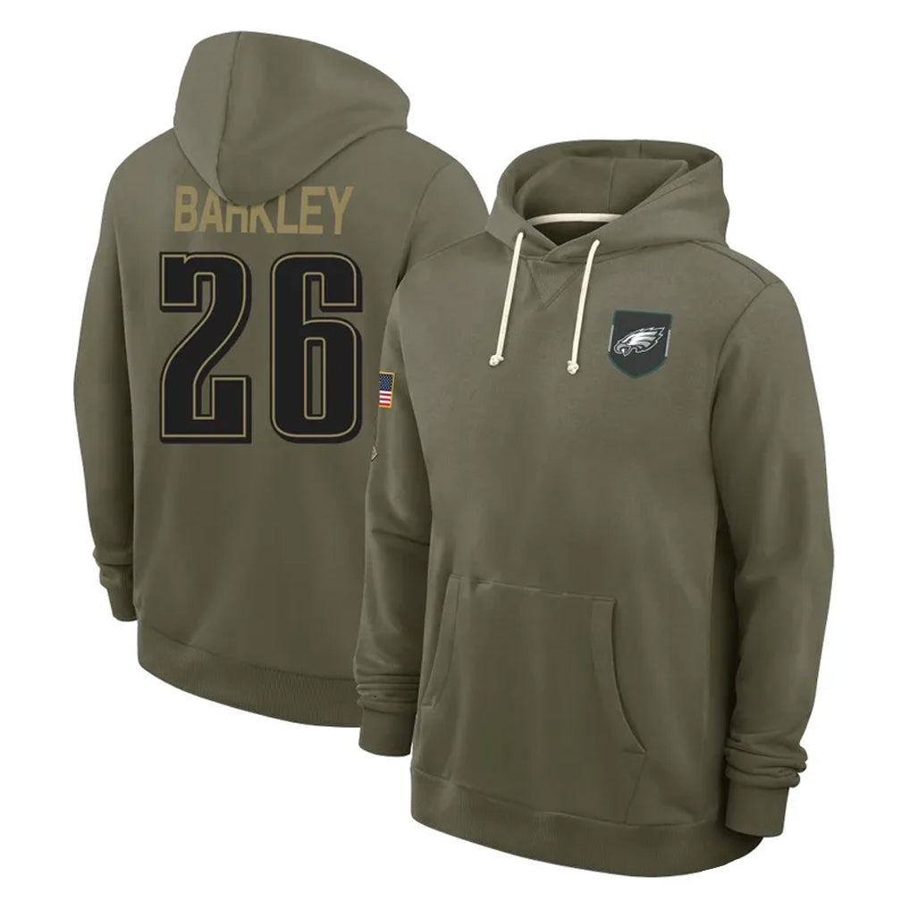 P.Eagles #26 Saquon Barkley Player Olive Salute to Service Pullover Hoodies Limited PETTCS Stitched Jerseys