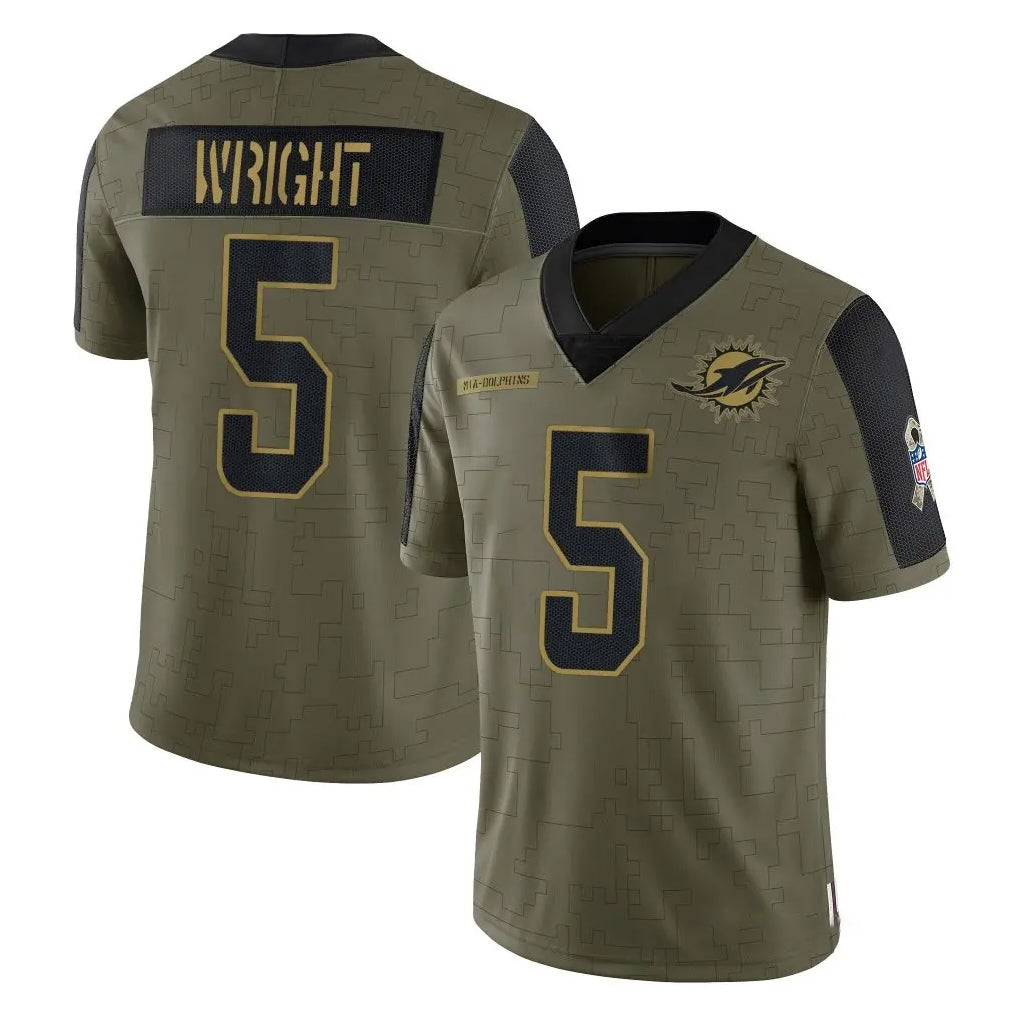 M.Dolphins #5 Jaylen Wright Player Olive Salute To Service Limited Game PETTCS Stitched Jerseys