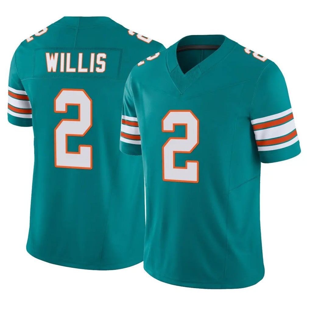 M.Dolphins #2 Malik Willis Player Aqua Limited Alternate Vapor F.U.S.E. Home Game PETTCS Stitched Jerseys