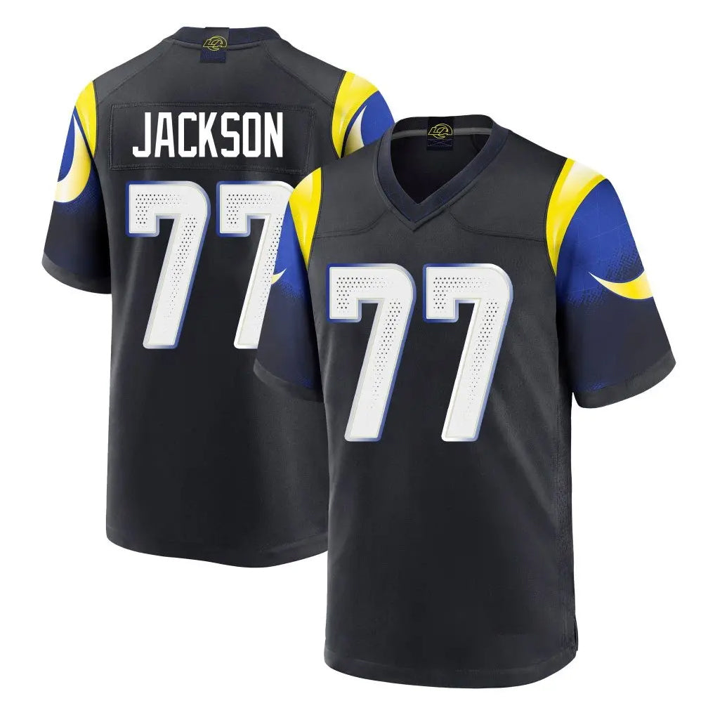 LA.Rams #77 Alaric Jackson Player Black Midnight Rivalries Collection Home Game PETTCS Stitched Jerseys
