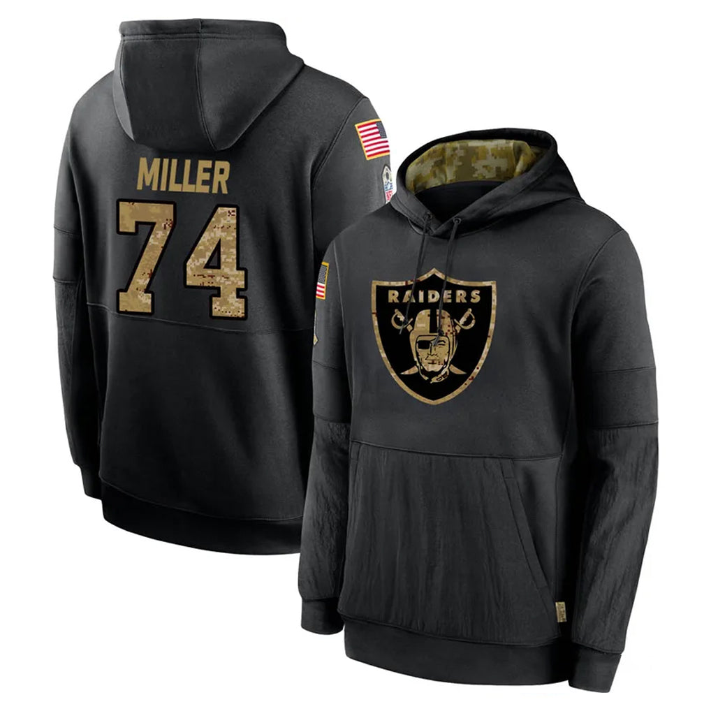 LV.Raiders #74 Kolton Miller Player Black Salute to Service Hoodies Limited Game PETTCS Stitched Jerseys