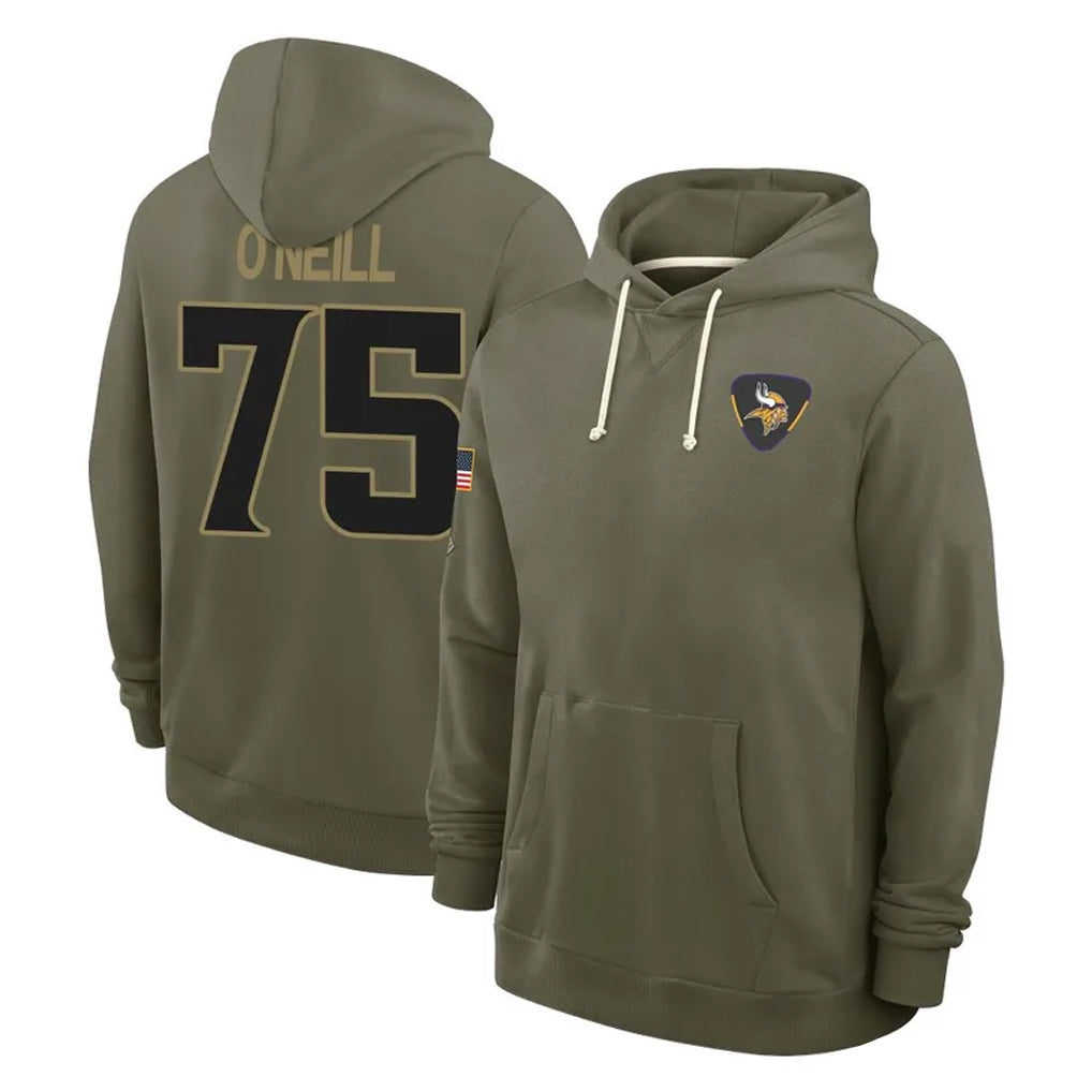 M.Vikings #75 Brian O'Neill Player Olive Salute to Service Pullover Hoodies Limited PETTCS Stitched Jerseys