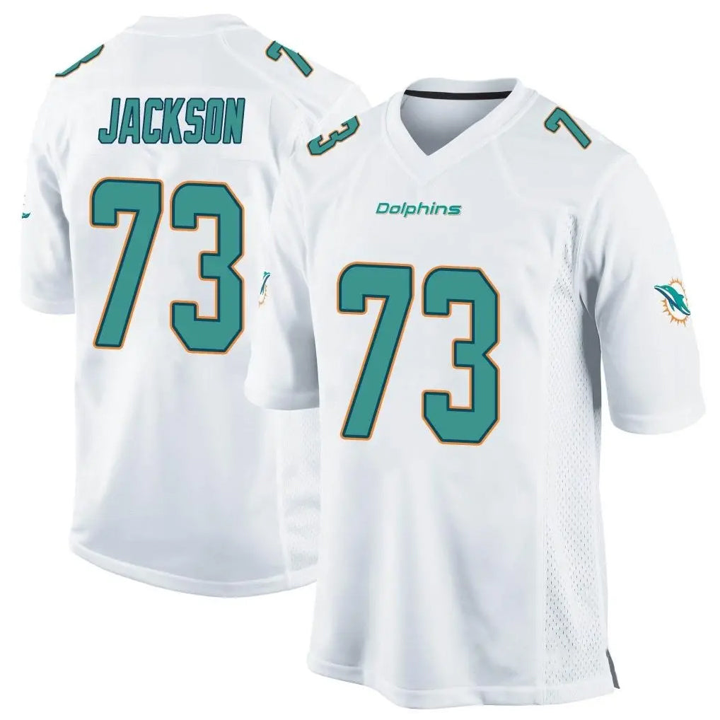 M.Dolphins #73 Austin Jackson Player White Home Game PETTCS Stitched Jerseys