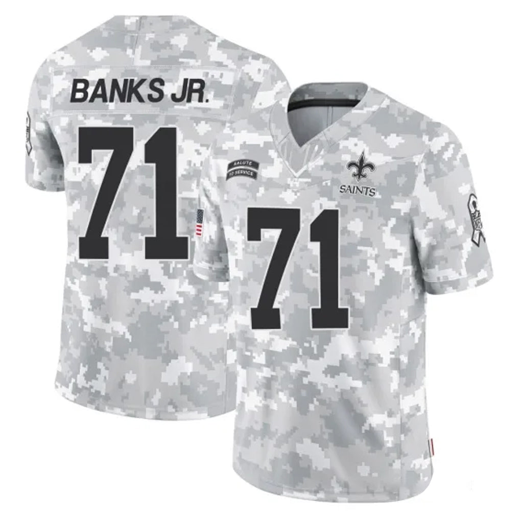 NO.Saints #71 Kelvin Banks Jr. Player Arctic Camo Salute To Service Limited Game PETTCS Stitched Jerseys