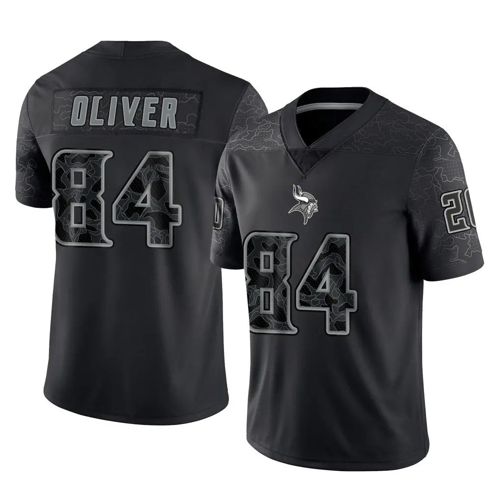 M.Vikings #84 Josh Oliver Player Black Reflective LImited Home Game PETTCS Stitched Jerseys