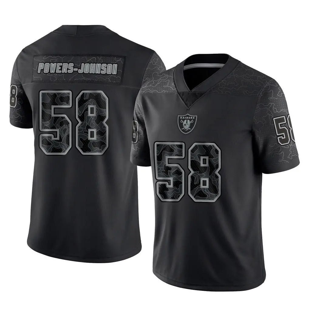 LV.Raiders #58 Jackson Powers-Johnson Player Black Reflective Limited Game PETTCS Stitched Jerseys