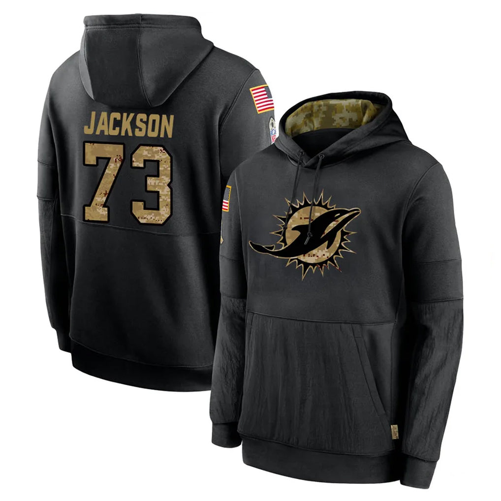 M.Dolphins #73 Austin Jackson Player Black Salute to Service Hoodies Limited Game PETTCS Stitched Jerseys